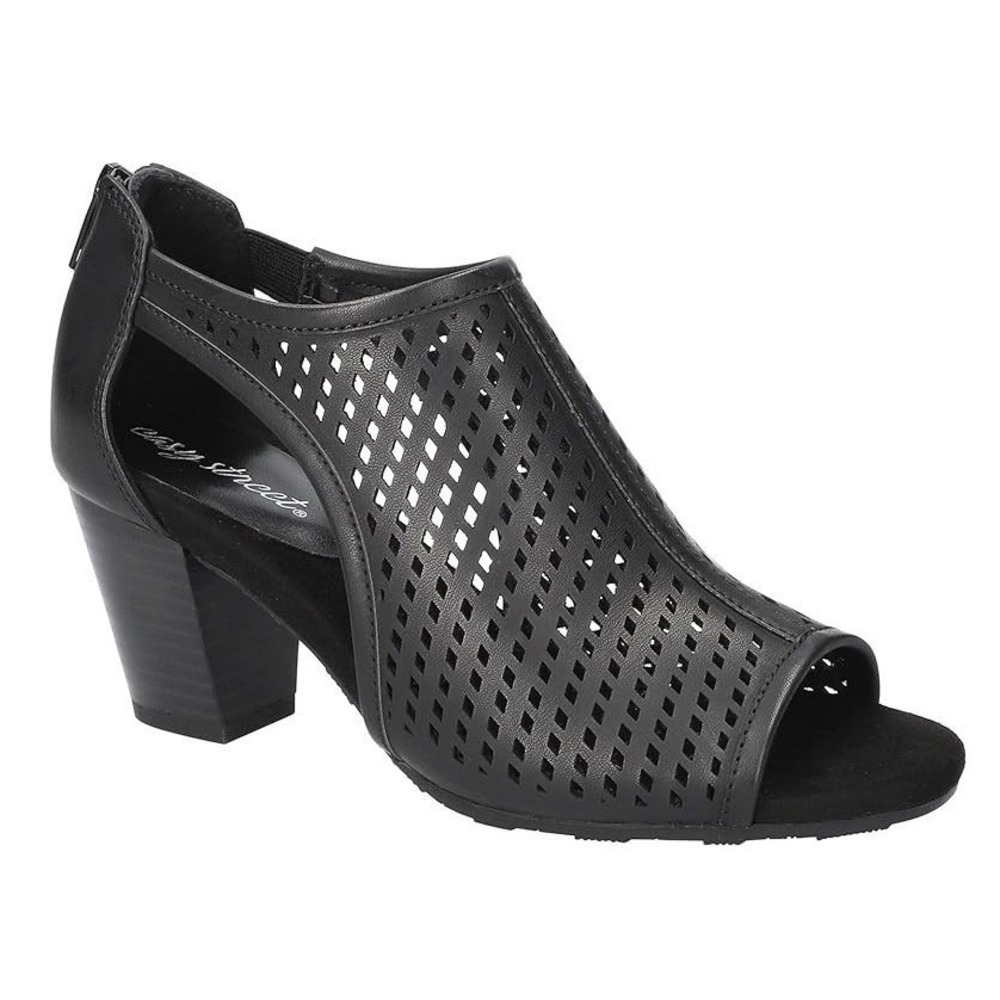 Easy Street Amiri Women's Size 9 1/2 Block Heel Sandals Perforated Zipper Black